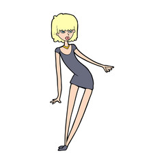 cartoon woman in dress leaning