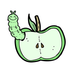 cartoon apple with bug