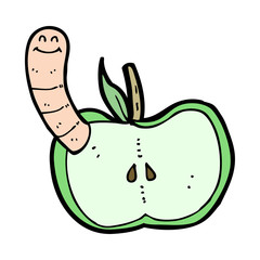 cartoon apple with worm