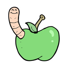 cartoon apple with worm