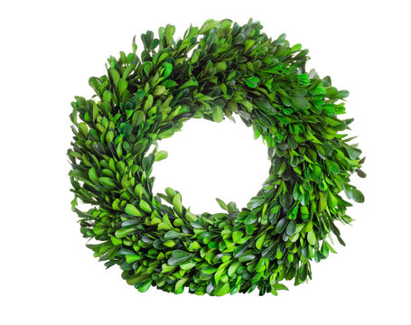 Wreath Made Of Boxwood Leaf Wreath On White Background