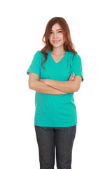 Fototapeta premium woman with arms crossed, wearing t-shirt