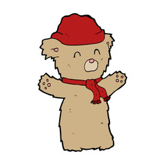 cartooon teddy bear in hat and scarf