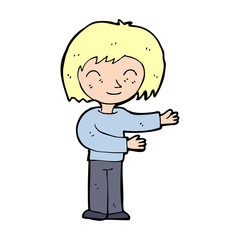 cartoon woman gestureing welcome