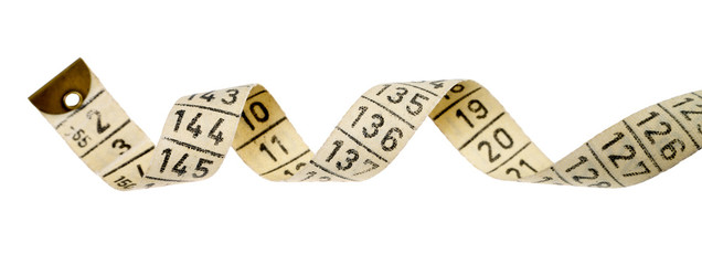 Tape measure / ringed tape measure over white background