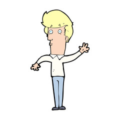 cartoon nervous man waving