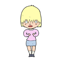 cartoon woman making Who Me? gesture