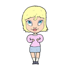 cartoon woman gesturing at self