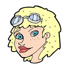 cartoon happy woman wearing aviator goggles