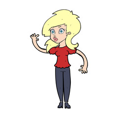 cartoon pretty woman waving