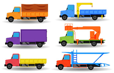 Collection of flat trucks with long cowl