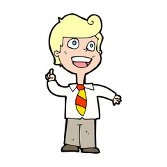 cartoon school boy raising hand