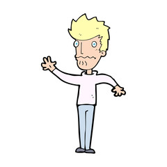 cartoon worried man reaching out