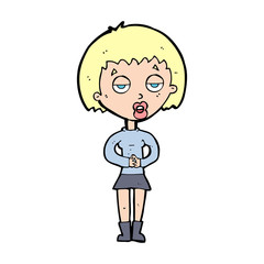 cartoon bored woman waiting