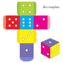 Colorful dice, box template. Vector illustration.