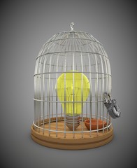 Yellow lamp trapped in a cage
