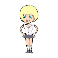 cartoon pretty woman with hands on hips