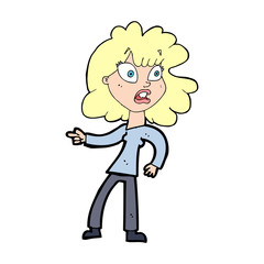 cartoon worried woman pointing
