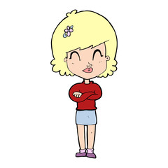 cartoon happy woman with folded arms