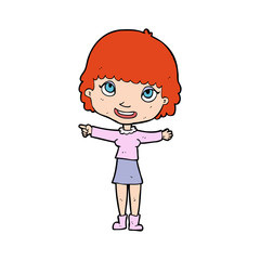 cartoon happy woman pointing