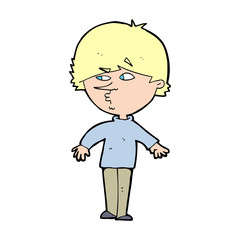 cartoon suspicious man looking over shoulder