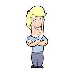 cartoon man with folded arms grinning