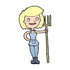cartoon happy farmer girl