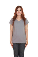 Obraz premium young beautiful female with blank t-shirt