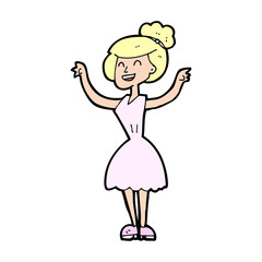 cartoon woman with raised arms