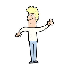 cartoon happy waving man