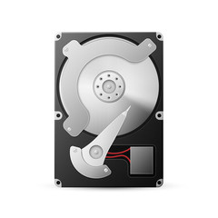 opened hard drive disk isolated on the white