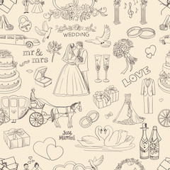 Seamless pattern with wedding icons