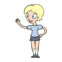 cartoon waving woman