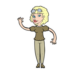cartoon pilot woman waving