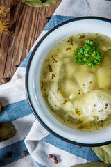 Soup with pickled cucumber