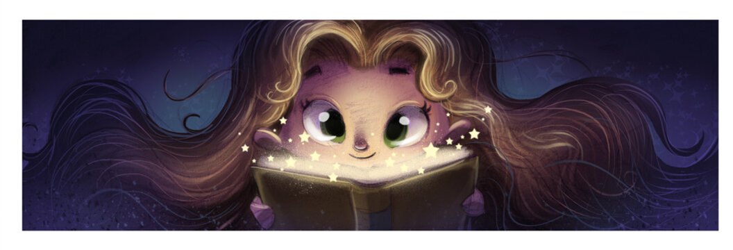 ni&ntilde;a leyendo un libro de magia