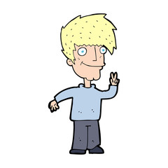 cartoon man giving peace sign
