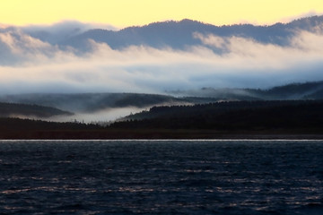 Fototapeta na wymiar Foggy morning on the coast of Sakhalin