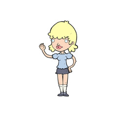 cartoon waving woman