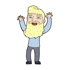 cartoon happy bearded man waving arms
