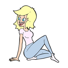 cartoon pretty woman looking happy