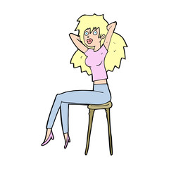 cartoon woman posing on stool