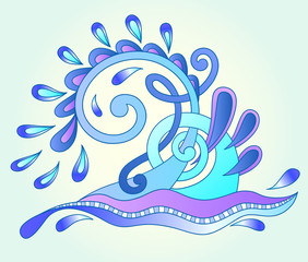 decorative aquatic blue wave with sparks and drops, water design