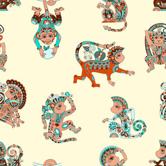 seamless pattern with decorative monkey animal