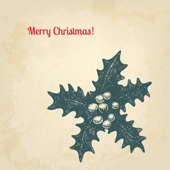 Vintage ink style Christmas card. Vector background for Your des