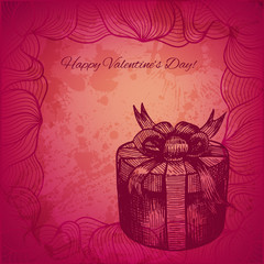 Artistic vector valentine background with ink style hand drawn d