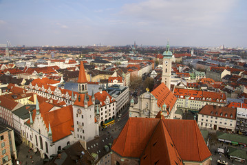 Aerial view of the old town of Munich, Germany