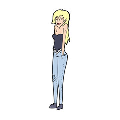 cartoon pretty woman shrugging shoulders