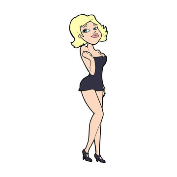 cartoon attractive woman in short dress