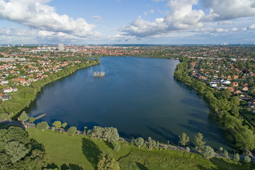 Aerial view of Damhus lake, Denmark